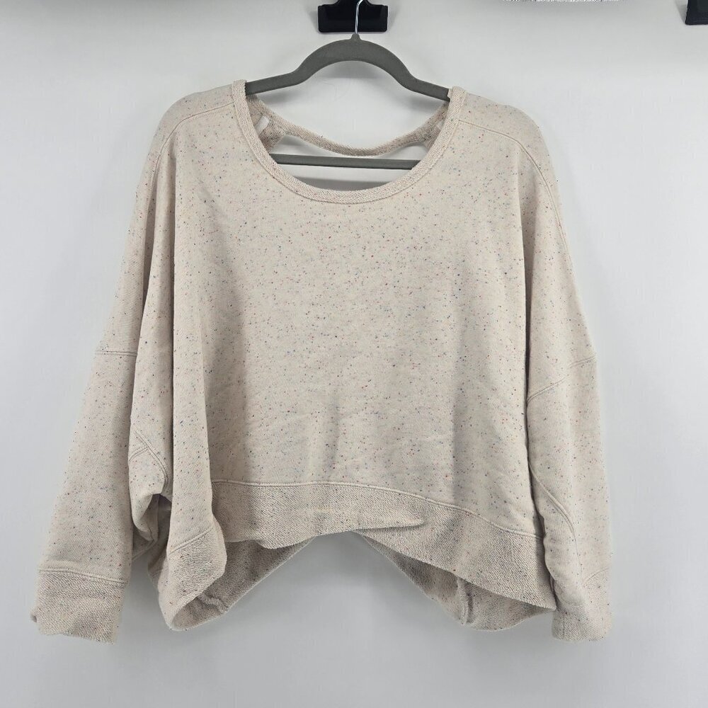 Lovestitch Slouchy Oversized Open Back Sweatshirt - S/M Natural/Cream Speckled
